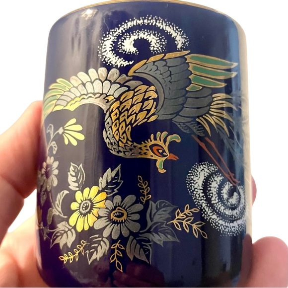 Vintage Japanese Cobalt Blue and Gold Peacock Ceramic Tea Sake Cups Set Of 4 - Picture 3 of 6